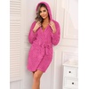 image:imageEkouaer Womens Hooded Bathrobe Short Fleece Robe Soft Luxury Sleepwear  Ultra Soft amp Textured Fleece Skin Friendly Long Sleeve Big Hooded Knee Length Warm and Cute BathrobeRose Redjacquard