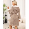 image:imageEkouaer Womens Hooded Bathrobe Short Fleece Robe Soft Luxury Sleepwear  Ultra Soft amp Textured Fleece Skin Friendly Long Sleeve Big Hooded Knee Length Warm and Cute BathrobeB Khaki