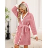 image:imageEkouaer Womens Hooded Bathrobe Short Fleece Robe Soft Luxury Sleepwear  Ultra Soft amp Textured Fleece Skin Friendly Long Sleeve Big Hooded Knee Length Warm and Cute BathrobeB Rose Pink