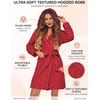 image:imageEkouaer Womens Hooded Bathrobe Short Fleece Robe Soft Luxury Sleepwear  Ultra Soft amp Textured Fleece Skin Friendly Long Sleeve Big Hooded Knee Length Warm and Cute BathrobeRedjacquard