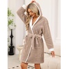 image:imageEkouaer Womens Hooded Bathrobe Short Fleece Robe Soft Luxury Sleepwear  Ultra Soft amp Textured Fleece Skin Friendly Long Sleeve Big Hooded Knee Length Warm and Cute BathrobeKhaki