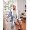 image:imageEkouaer Womens Hooded Bathrobe Short Fleece Robe Soft Luxury Sleepwear  Ultra Soft amp Textured Fleece Skin Friendly Long Sleeve Big Hooded Knee Length Warm and Cute BathrobeLight Bluejacquard