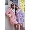 image:imageEkouaer Womens Hooded Bathrobe Short Fleece Robe Soft Luxury Sleepwear  Ultra Soft amp Textured Fleece Skin Friendly Long Sleeve Big Hooded Knee Length Warm and Cute BathrobePurplejacquard