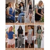 image:imageEkouaer Womens Pajama Set Short Sleeve Crop Top Foldover Flare Pants  Soft Comfy Stretchy Summer Wear Fall Layer High Waist Fold Waistband For Loungewear Yoga Daily Casual WearArmy Green