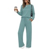image:imageEkouaer 2 Piece Sets for Women Lounge Set Airport Fall Travel Outfits 2026  Pleated Top Long Sleeve Wide Leg Pants Casual Tracksuit Matching Sets Cozy Sweatsuits Vacation Fashion Women ClothingGrey Green