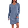 image:imageEkouaer Long Sleeve Nightgowns for Women V Neck Ribbed Knit Sleepwear S3XL  Soft Cozy Stretchy Sleepshirt Loose Fit House Dress for Sleep Home Casual Time Going Out PartyBlue