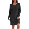image:imageEkouaer Long Sleeve Nightgowns for Women V Neck Ribbed Knit Sleepwear S3XL  Soft Cozy Stretchy Sleepshirt Loose Fit House Dress for Sleep Home Casual Time Going Out PartyBlack