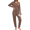image:imageEkouaer Lounge Sets for Women Long Sleeve Ribbed Knit Pajama Set  Soft Warm Fall Winter Outfits 2026 V Neck Long Sleeve Tops Long Pants with Pockets 2 Piece Loungewear Home WearBrown