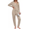 image:imageEkouaer Lounge Sets for Women Long Sleeve Ribbed Knit Pajama Set  Soft Warm Fall Winter Outfits 2026 V Neck Long Sleeve Tops Long Pants with Pockets 2 Piece Loungewear Home WearDark Gray