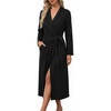 image:imageEkouaer Robes for Women Lightweight Long Bathrobe Soft Knit Bath Robe S2XL  Long Sleeve Two Deep Pockets Inner Tie and Fixed Outer Belt Great for Bathing Lounging SleepingBlack