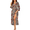 image:imageEkouaer Robes for Women Long Knit Bathrobe Soft 34 Sleeves Kimono Robe  V Neck Pockets Calf Length Lightweight Material TieLeopard Print