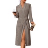 image:imageEkouaer Robes for Women Long Knit Bathrobe Soft Lightweight Kimono Robes  Womens Long Robes Soft Long Sleeve BathRobes with Pockets Ladies Mid Calf Length Casual Sleepwear with Inner Tie Outer BeltLight Brown