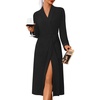 image:imageEkouaer Robes for Women Long Knit Bathrobe Soft Lightweight Kimono Robes  Womens Long Robes Soft Long Sleeve BathRobes with Pockets Ladies Mid Calf Length Casual Sleepwear with Inner Tie Outer BeltBlack