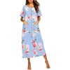 image:imageEkouaer Women Robe Zipper Short Sleeves Full Length House Coat with Pockets  Zip Up Bathrobe Short Sleeve Soft and LightweightBblue Fower