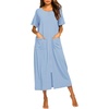 image:imageEkouaer Women Robe Zipper Short Sleeves Full Length House Coat with Pockets  Zip Up Bathrobe Short Sleeve Soft and LightweightBlue Green
