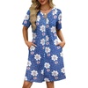 image:imageEkouaer Women Zipper Robe Waffle Bathrobe Short House Coat with Pockets  Lightweight Robe Short Sleeve Waffle Material V NeckBlue Leopard Floral