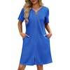 image:imageEkouaer Women Zipper Robe Waffle Bathrobe Short House Coat with Pockets  Lightweight Robe Short Sleeve Waffle Material V NeckBright Cobalt Blue