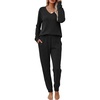 image:imageEkouaer Womens 2 Piece Long Sleeve Lounge Set Ribbed Knit Pajamas Set  Ribbed Knit Fabric Soft Lounge Sets Fall Sleepwear Airport Outfits Jogger Pants With Pockets Matching Track SuitsBlack