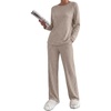 image:imageEkouaer Womens Lounge Sets Long Sleeve Casual Pajama Fall Sleepwear Pockets  Soft Ribbed Knit Pjs Loungewear 2 Piece Outfits Crew neck Curved Hem Fashion 2026 Matching Sets Women ClothingTaupe Gray