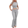 image:imageEkouaer Womens Pajama Set Short Sleeve Crop Top Foldover Flare Pants  Soft Comfy Stretchy Summer Wear Fall Layer High Waist Fold Waistband For Loungewear Yoga Daily Casual WearLight Gray