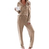 image:imageEkouaer Womens Pajama Sets Long Sleeve Button Down 2 Piece Soft Pjs  Soft 2 Piece Lounge Sets Fall Sleepwear Long Pants With Side Pockets Soft and SkinFriendly FabricLight Brown