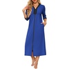 image:imageEkouaer Womens Zipper Robe 34 Sleeves Housecoat Full Length Nightgown  Soft Bathrobe for Women with Pockets Zip Up Lightweight Loungewear Long SleepwearFloral and Stripe Print