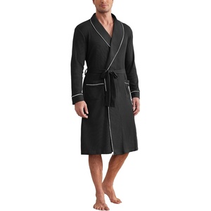image:imageEkouaer Mens Robes Lightweight Waffle Knit Kimono Bathrobe Long Sleeve Sleepwear Soft Knee Length Robe with PocketsBlack