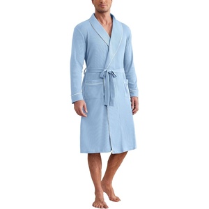 image:imageEkouaer Mens Robes Lightweight Waffle Knit Kimono Bathrobe Long Sleeve Sleepwear Soft Knee Length Robe with PocketsClear Blue