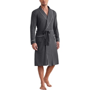 image:imageEkouaer Mens Robes Lightweight Waffle Knit Kimono Bathrobe Long Sleeve Sleepwear Soft Knee Length Robe with PocketsDark Grey