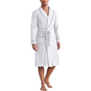 image:imageEkouaer Mens Robes Lightweight Waffle Knit Kimono Bathrobe Long Sleeve Sleepwear Soft Knee Length Robe with PocketsWhite