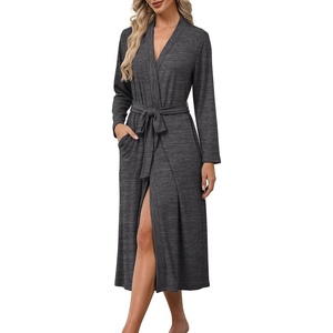 image:imageEkouaer Robes for Women Lightweight Long Bathrobe Soft Knit Bath Robe S2XL  Long Sleeve Two Deep Pockets Inner Tie and Fixed Outer Belt Great for Bathing Lounging SleepingDark Heather Gray