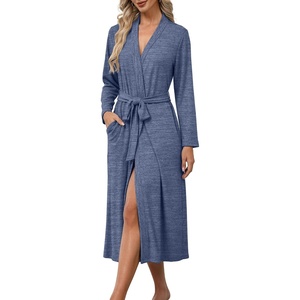 image:imageEkouaer Robes for Women Lightweight Long Bathrobe Soft Knit Bath Robe S2XL  Long Sleeve Two Deep Pockets Inner Tie and Fixed Outer Belt Great for Bathing Lounging SleepingNavy Blue