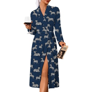 image:imageEkouaer Robes for Women Long Knit Bathrobe Soft Lightweight Kimono Robes  Womens Long Robes Soft Long Sleeve BathRobes with Pockets Ladies Mid Calf Length Casual Sleepwear with Inner Tie Outer BeltZebra Print