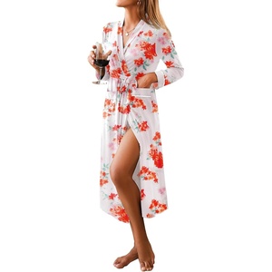 image:imageEkouaer Women Kimono Robes Full Length Knit Bathrobe Lightweight Sleepwear  Long Loungewear Soft Lightweight Fabric Christmas Day Valentines Day Bridal PartyFloral White