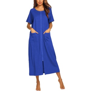 image:imageEkouaer Women Robe Zipper Short Sleeves Full Length House Coat with Pockets  Zip Up Bathrobe Short Sleeve Soft and LightweightBlue Sapphire