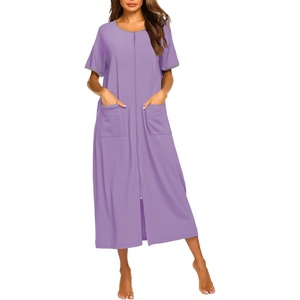 image:imageEkouaer Women Robe Zipper Short Sleeves Full Length House Coat with Pockets  Zip Up Bathrobe Short Sleeve Soft and LightweightPurple