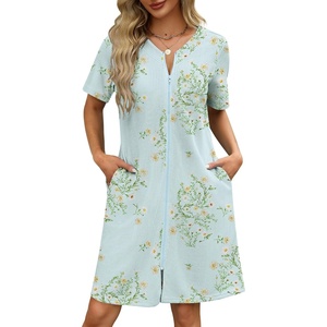 image:imageEkouaer Women Zipper Robe Waffle Bathrobe Short House Coat with Pockets  Lightweight Robe Short Sleeve Waffle Material V NeckDaisy Breeze
