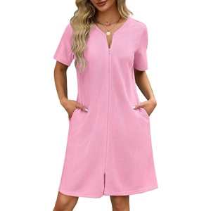 image:imageEkouaer Women Zipper Robe Waffle Bathrobe Short House Coat with Pockets  Lightweight Robe Short Sleeve Waffle Material V NeckPink