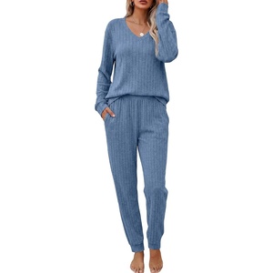 image:imageEkouaer Womens 2 Piece Long Sleeve Lounge Set Ribbed Knit Pajamas Set  Ribbed Knit Fabric Soft Lounge Sets Fall Sleepwear Airport Outfits Jogger Pants With Pockets Matching Track SuitsBluegrey