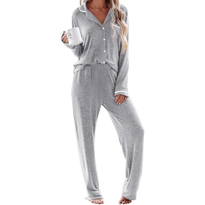 image:imageEkouaer Womens Pajama Sets Long Sleeve Button Down 2 Piece Soft Pjs  Soft 2 Piece Lounge Sets Fall Sleepwear Long Pants With Side Pockets Soft and SkinFriendly FabricLight Grey