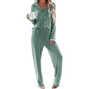 image:imageEkouaer Womens Pajama Sets Long Sleeve Button Down 2 Piece Soft Pjs  Soft 2 Piece Lounge Sets Fall Sleepwear Long Pants With Side Pockets Soft and SkinFriendly FabricGreen