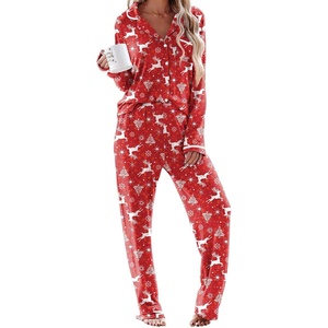 image:imageEkouaer Womens Pajama Sets Long Sleeve Button Down 2 Piece Soft Pjs  Soft 2 Piece Lounge Sets Fall Sleepwear Long Pants With Side Pockets Soft and SkinFriendly FabricChristmas Red