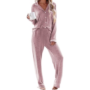 image:imageEkouaer Womens Pajama Sets Long Sleeve Button Down 2 Piece Soft Pjs  Soft 2 Piece Lounge Sets Fall Sleepwear Long Pants With Side Pockets Soft and SkinFriendly FabricPink