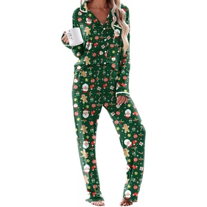 image:imageEkouaer Womens Pajama Sets Long Sleeve Button Down 2 Piece Soft Pjs  Soft 2 Piece Lounge Sets Fall Sleepwear Long Pants With Side Pockets Soft and SkinFriendly FabricChristmas Green