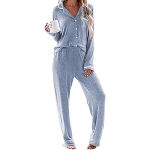 image:imageEkouaer Womens Pajama Sets Long Sleeve Button Down 2 Piece Soft Pjs  Soft 2 Piece Lounge Sets Fall Sleepwear Long Pants With Side Pockets Soft and SkinFriendly FabricLight Blue