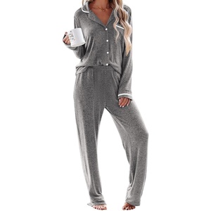 image:imageEkouaer Womens Pajama Sets Long Sleeve Button Down 2 Piece Soft Pjs  Soft 2 Piece Lounge Sets Fall Sleepwear Long Pants With Side Pockets Soft and SkinFriendly FabricDark Grey