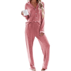 image:imageEkouaer Womens Pajama Sets Long Sleeve Button Down 2 Piece Soft Pjs  Soft 2 Piece Lounge Sets Fall Sleepwear Long Pants With Side Pockets Soft and SkinFriendly FabricOrange Red