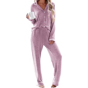 image:imageEkouaer Womens Pajama Sets Long Sleeve Button Down 2 Piece Soft Pjs  Soft 2 Piece Lounge Sets Fall Sleepwear Long Pants With Side Pockets Soft and SkinFriendly FabricLilac