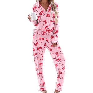 image:imageEkouaer Womens Pajama Sets Long Sleeve Button Down 2 Piece Soft Pjs  Soft 2 Piece Lounge Sets Fall Sleepwear Long Pants With Side Pockets Soft and SkinFriendly FabricRed Ribbon