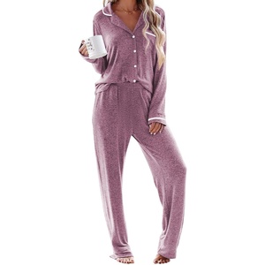 image:imageEkouaer Womens Pajama Sets Long Sleeve Button Down 2 Piece Soft Pjs  Soft 2 Piece Lounge Sets Fall Sleepwear Long Pants With Side Pockets Soft and SkinFriendly FabricCherry Red